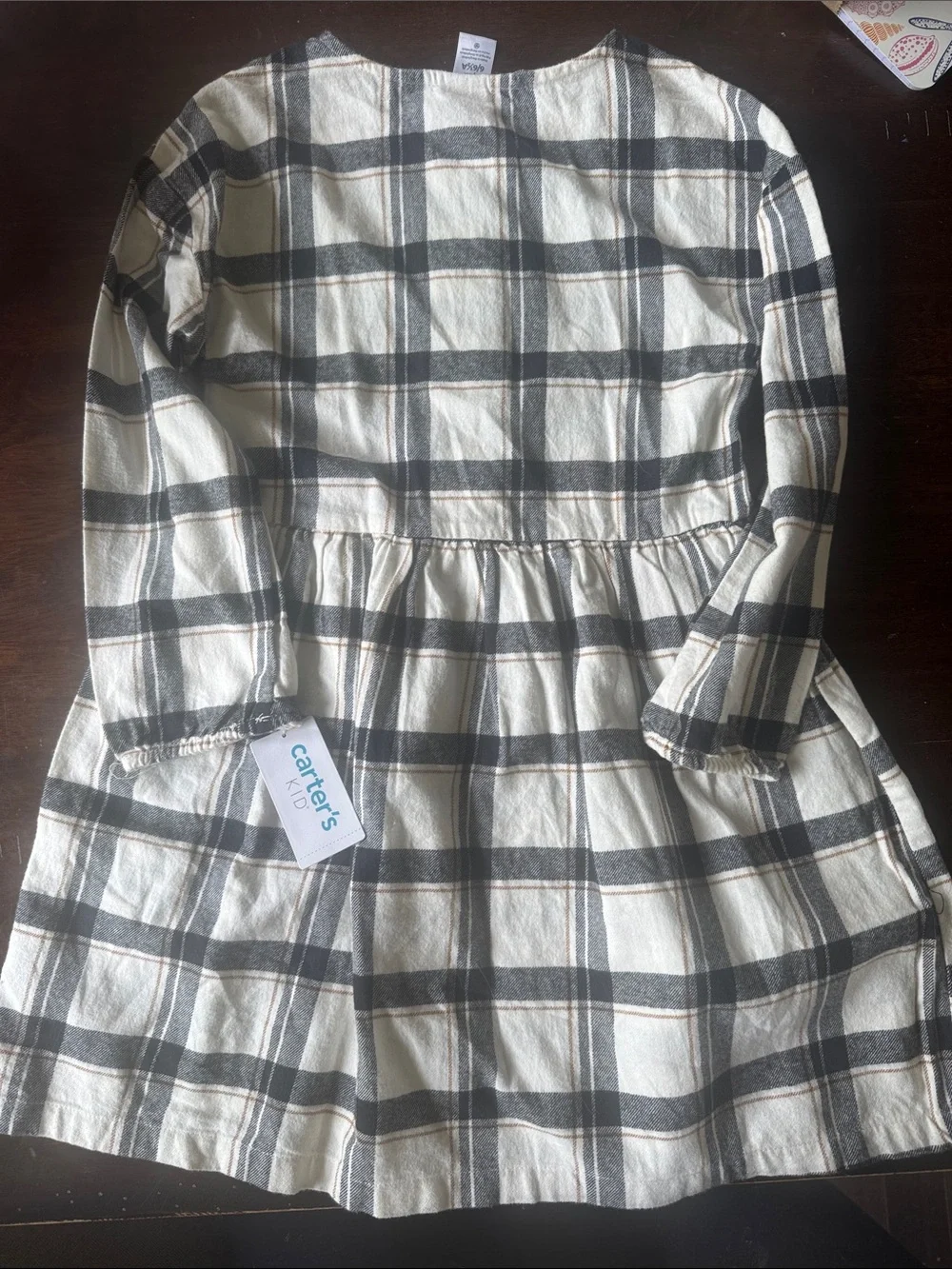 Carter’s Plaid Button-Front Cotton Dress in Cream & Black